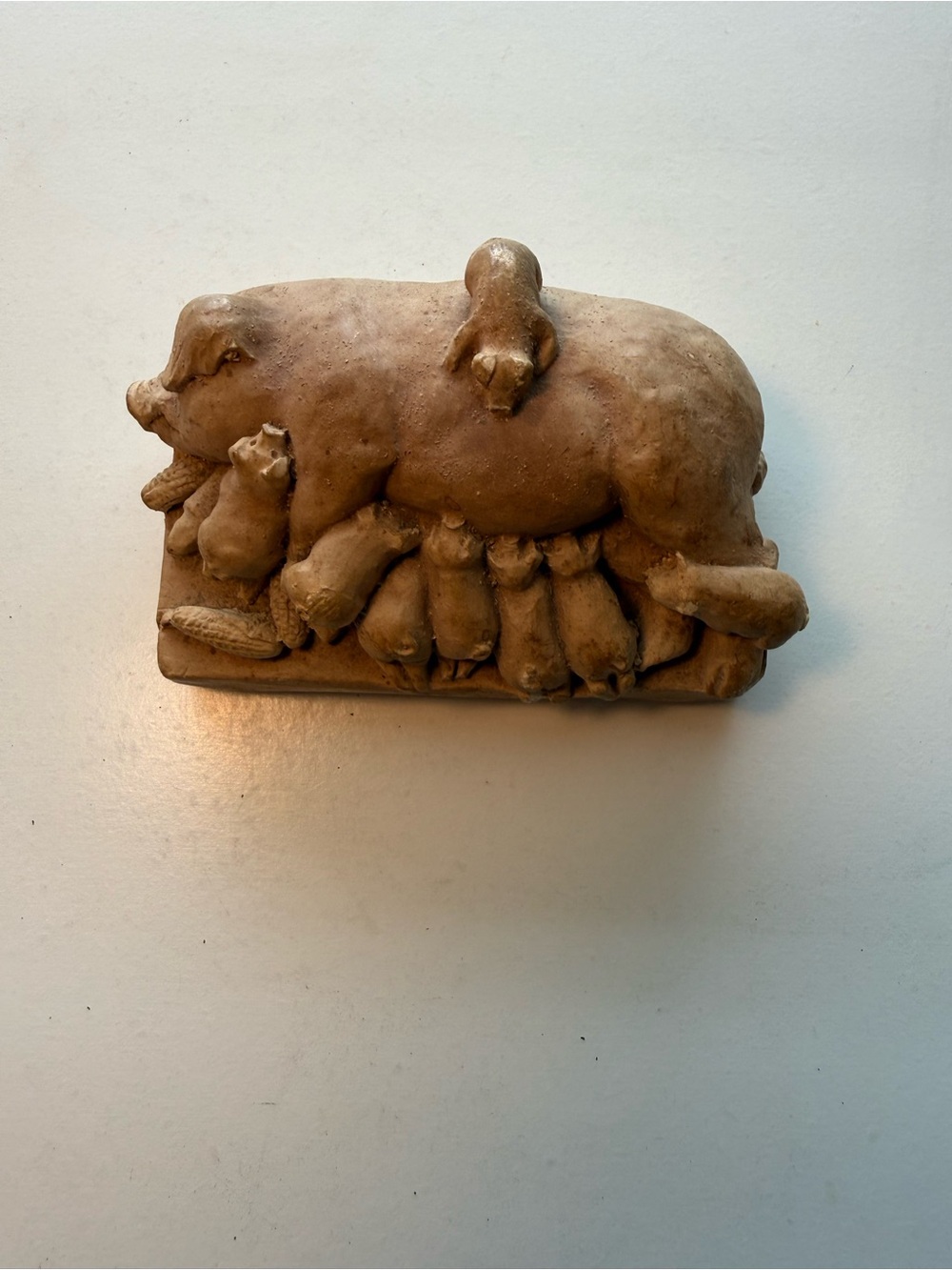 Source Unknown Brown Ceramic Sow with Piglets Sculpture